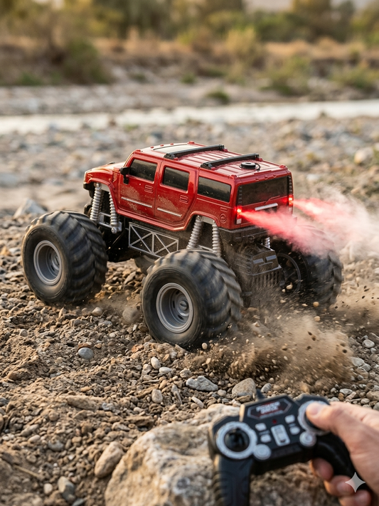 Remote Control Monster Truck 4x4 | Rechargeable RC Car with Spray & Light Effects