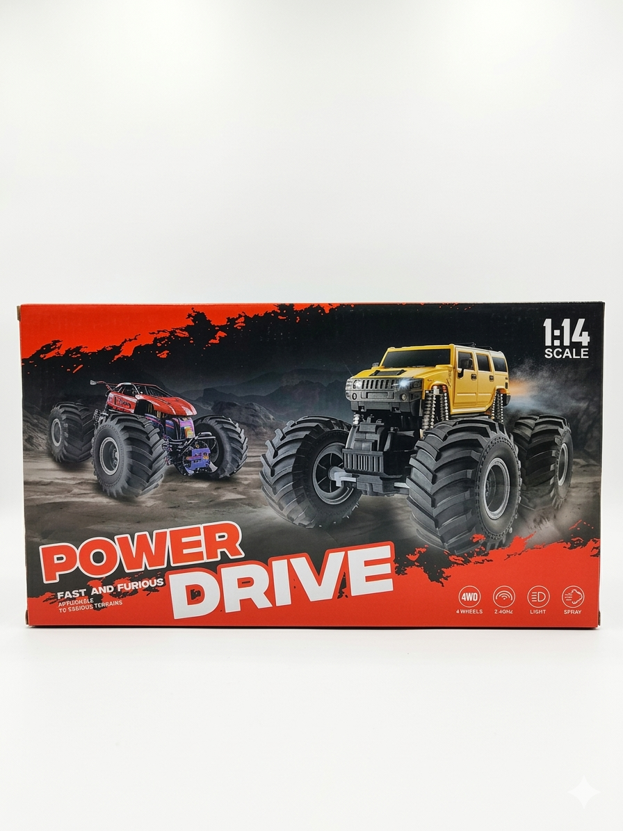 Remote Control Monster Truck 4x4 | Rechargeable RC Car with Spray & Light Effects