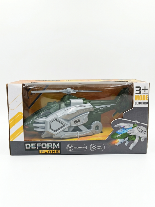 Transforming Helicopter Robot Toy for Kids | 2-in-1 Helicopter to Mecha Robot with Lights & Spray Effect