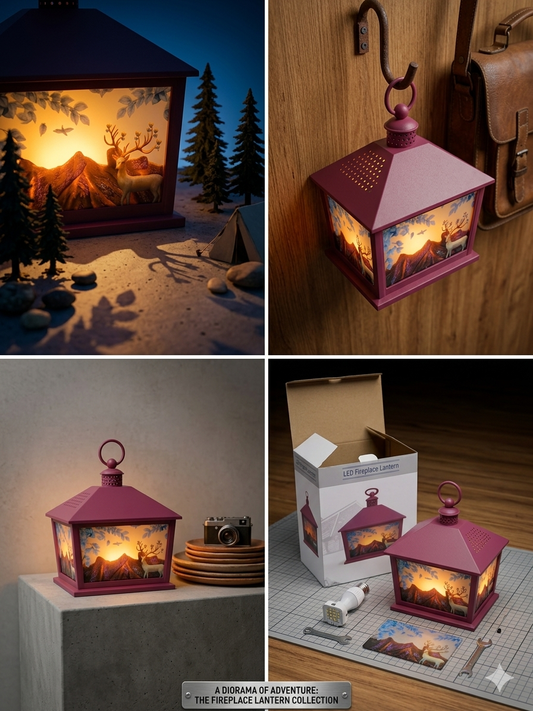 LED Fireplace Lantern Decorative Light | Vintage Hanging Lantern Lamp with 3D Flame Effect