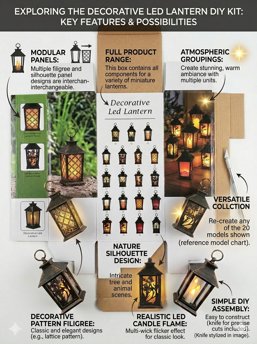 Decorative LED Lantern DIY Kit | Mini Lantern Craft Kit with Interchangeable Panels
