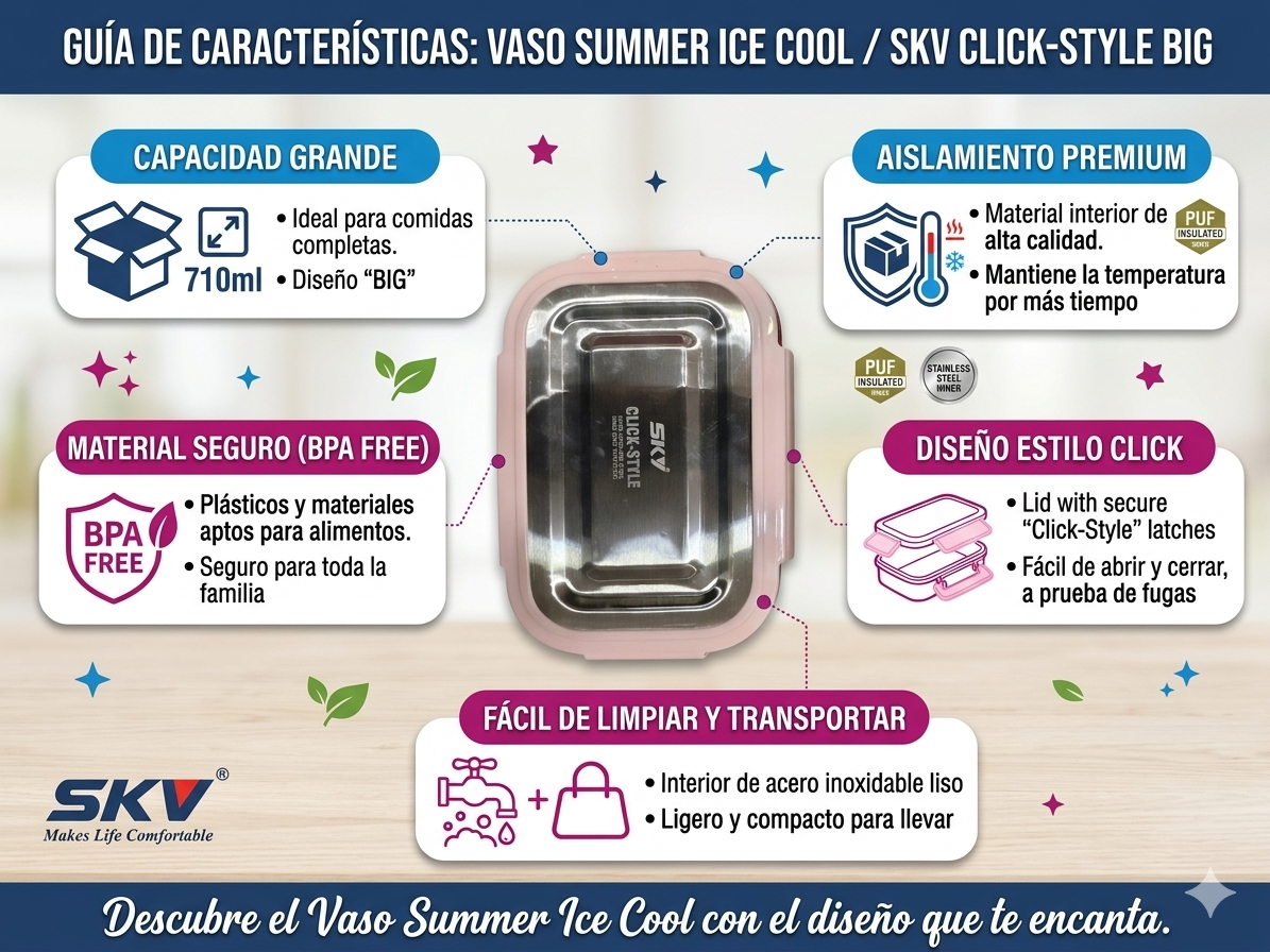 SKV Insulated Lunch Box 710ml | Stainless Steel Inner Leakproof Tiffin Box with Click Lock Lid