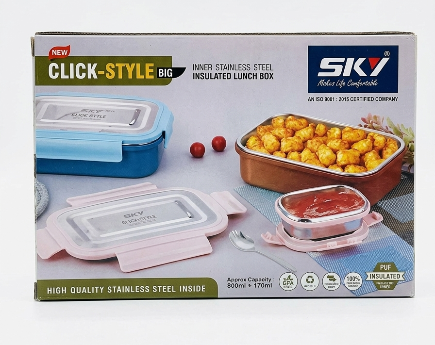 SKV Insulated Lunch Box 710ml | Stainless Steel Inner Leakproof Tiffin Box with Click Lock Lid