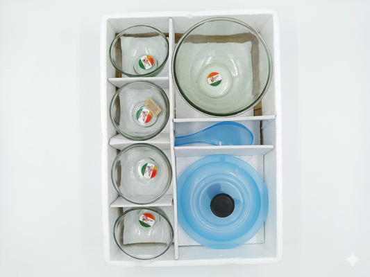 6-Piece Glass Snack Bowl Set with Lid & Serving Spoon | Heat-Resistant Glass Bowls with Rotating Lid Base