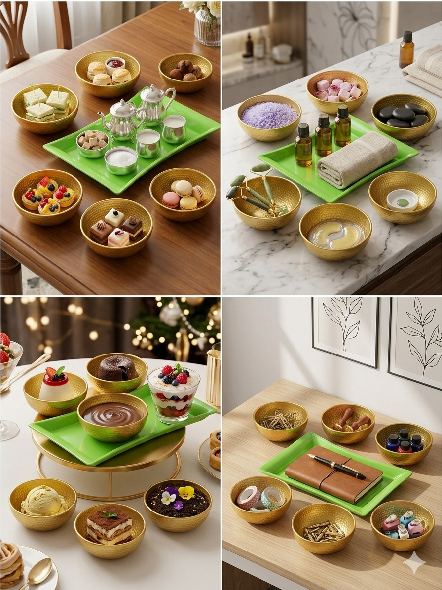 Vinayak Flora Dreams Glass Serving Set (7 Pieces) | 6 Crystal Clear Glass Bowls with Rectangular Serving Tray