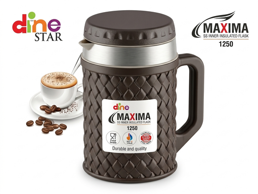 Dine Star MAXIMA 1250ml Insulated Flask | Stainless Steel Double Wall Vacuum Thermos with Handle
