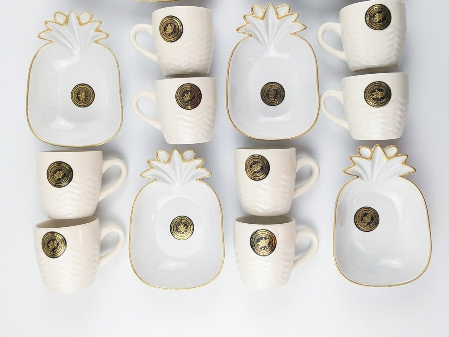 Premium Pineapple Dinnerware Set (12 Pieces) | Porcelain Tea & Coffee Cup Set with Designer Plates