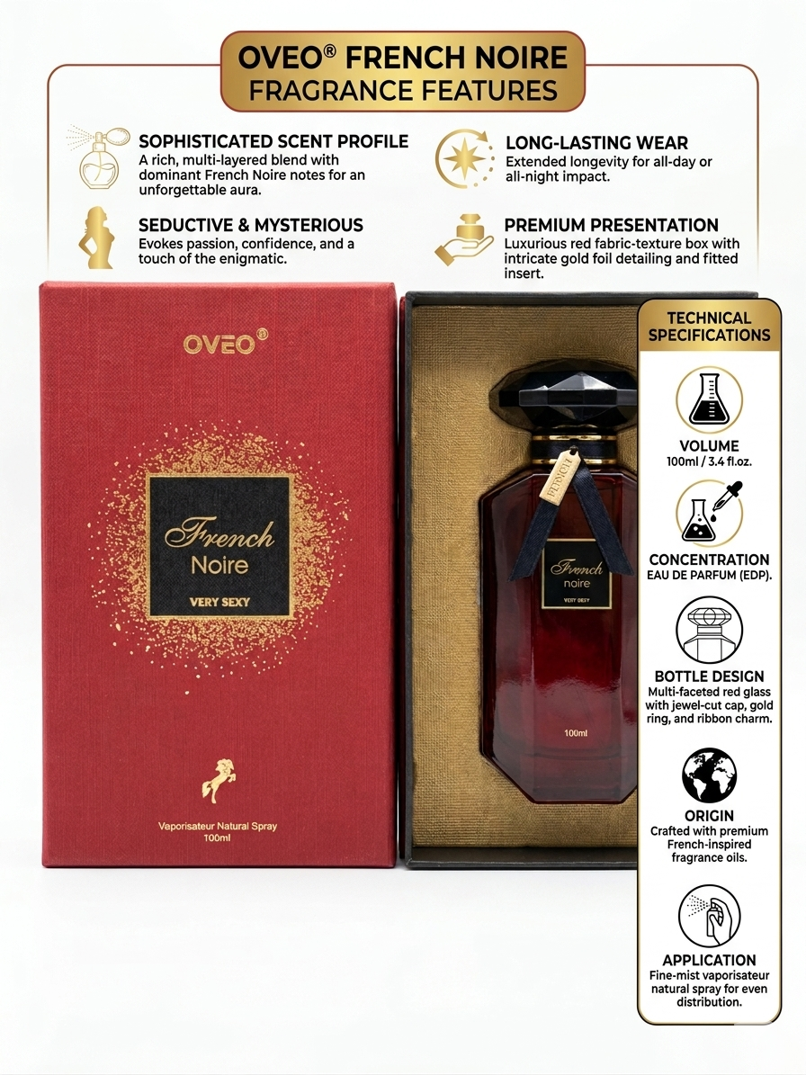 OVEO French Noire Eau De Parfum | 100ml Luxury Unisex Perfume | Long-Lasting Seductive & Mysterious Fragrance | Premium French-Inspired Scent
