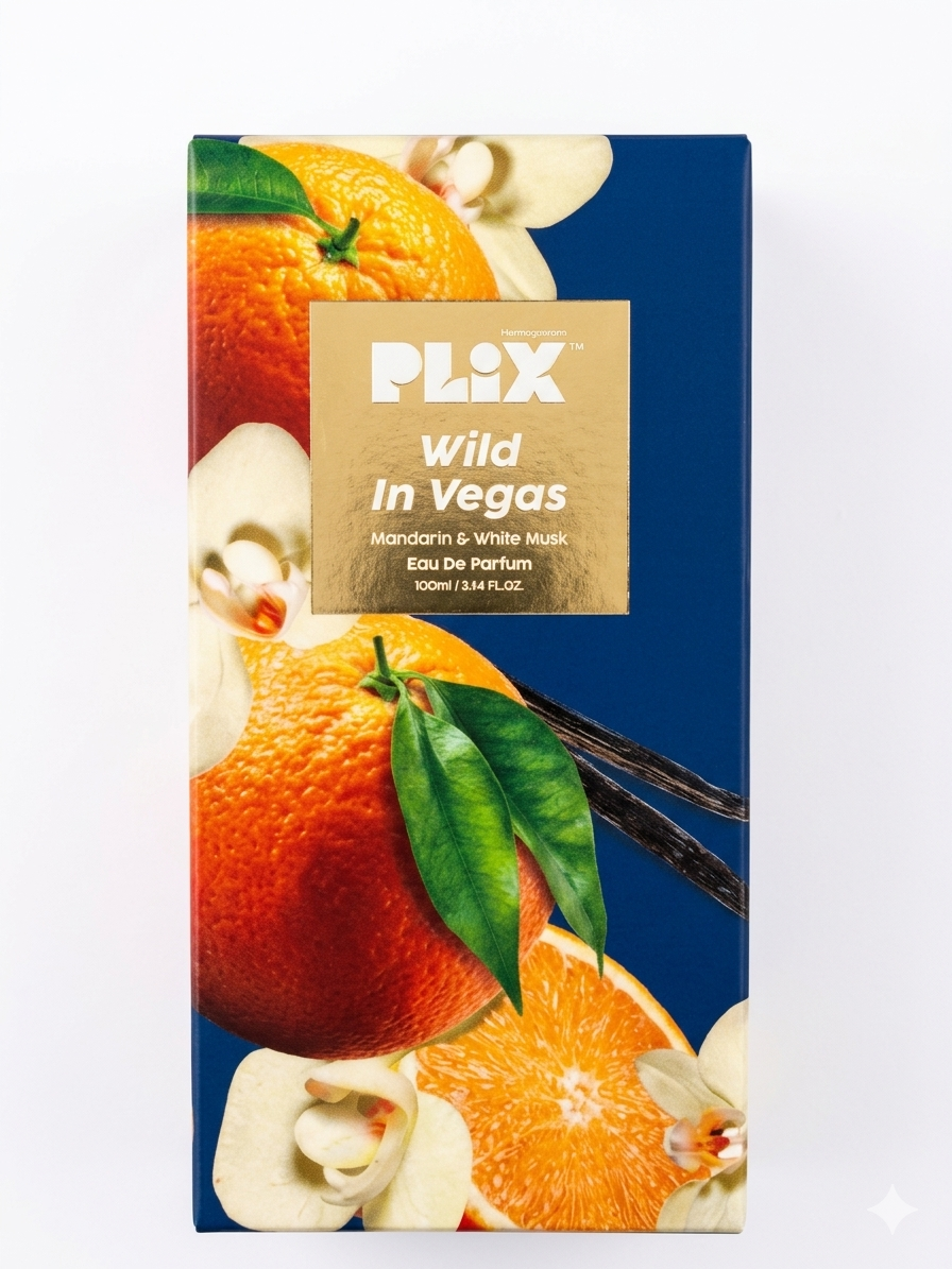 PLIX Wild In Vegas Eau De Parfum | 100ml Long-Lasting Unisex Perfume | Citrus Floral Musk Fragrance with Mandarin, Jasmine & Vanilla