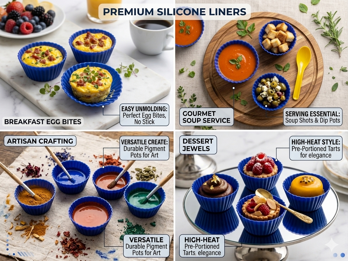 Silicone Baking Cups Set of 3 – Non-Stick Reusable Muffin Liners, Food-Grade Silicone Cupcake Molds