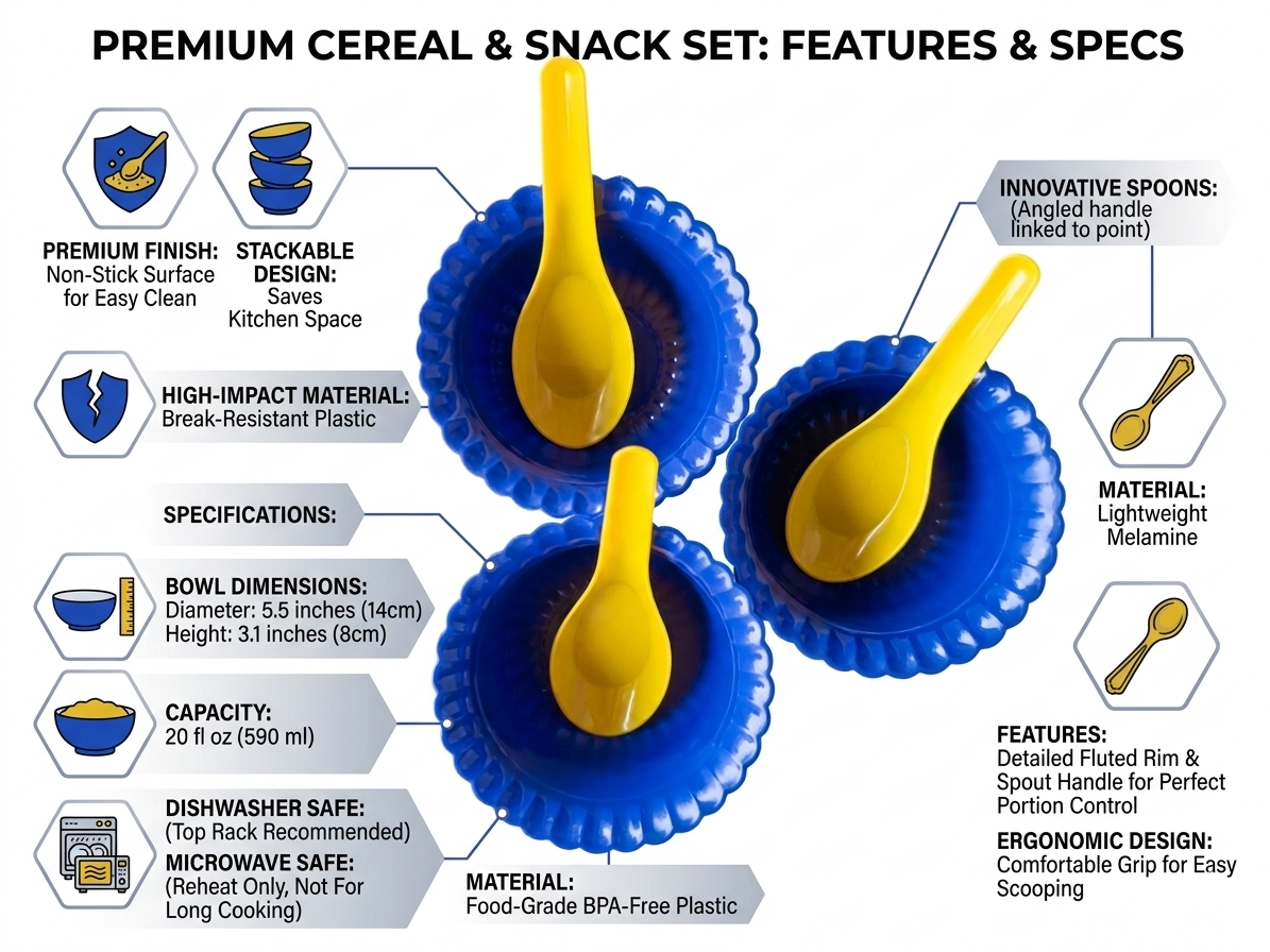 Kitchen Serving Bowl Set with Spoons (6-Piece) – BPA-Free Plastic Snack & Dessert Bowl