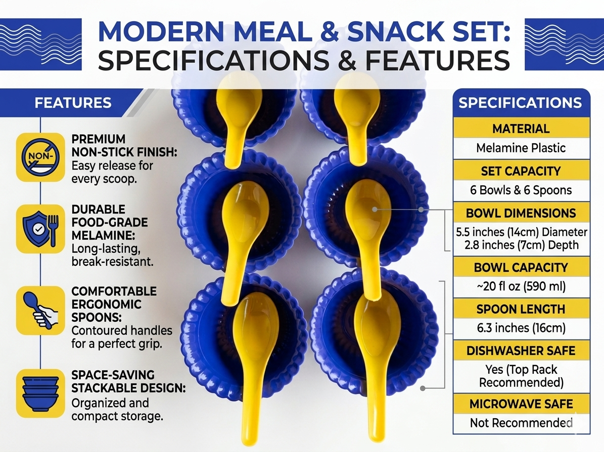 12-Piece Melamine Bowl Set with Spoons – Durable Food-Grade Snack & Meal Bowls, Stackable Design, Break-Resistant, Dishwasher Safe (6 Bowls + 6 Spoons)