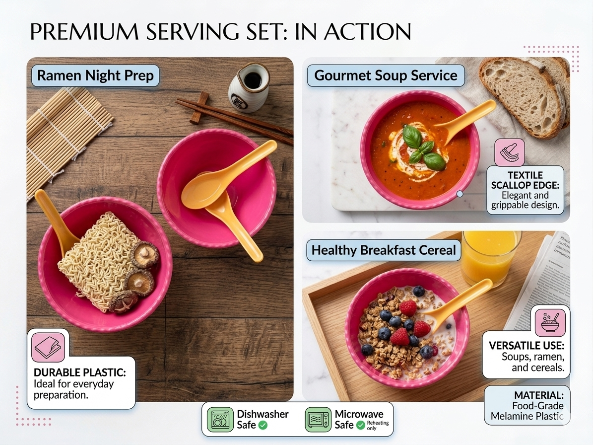 Cereal & Snack Bowl Set with Spoons (6-Piece) – Food-Grade Melamine Bowls, Lightweight & Durable, Dishwasher Safe