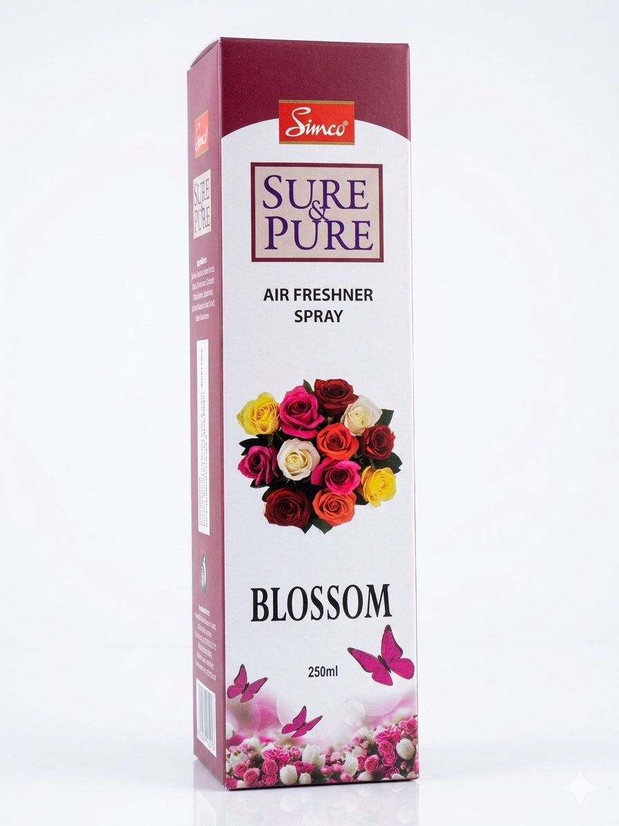 Simco Sure & Pure Blossom Air Freshener Spray 250ml | Long Lasting Floral Room Freshener | Multi-Surface Fragrance Spray for Home, Office & Car