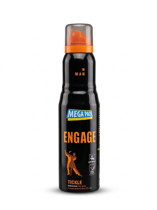 Engage Tickle Deodorant Spray for Men 165ml | Long Lasting Perfume Body Spray | No Gas Deodorant | 24Hr Freshness | Skin-Friendly Fragrance