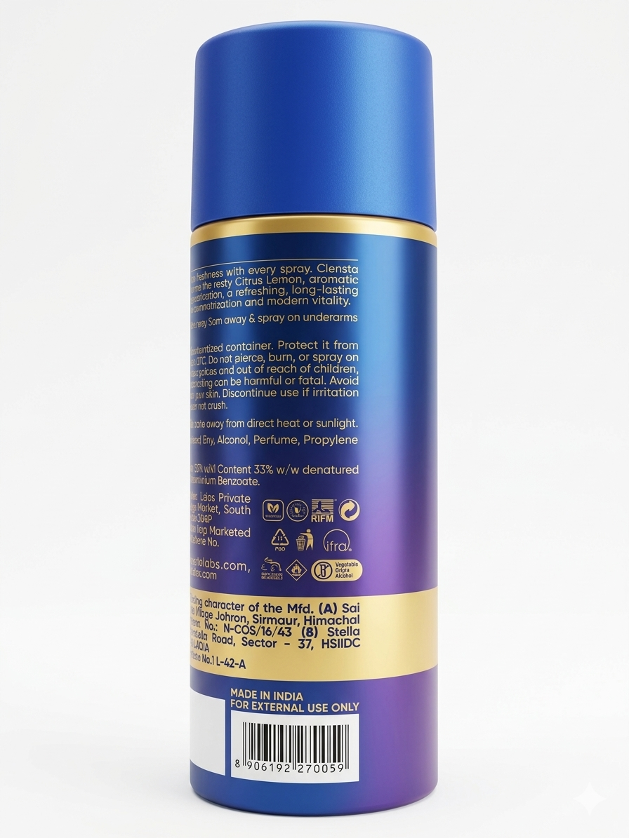 Clensta Rome Deodorant Body Spray 150ml | Lemon & Sage Fragrance | 2X Advance Formula | Long-Lasting Odor Protection
