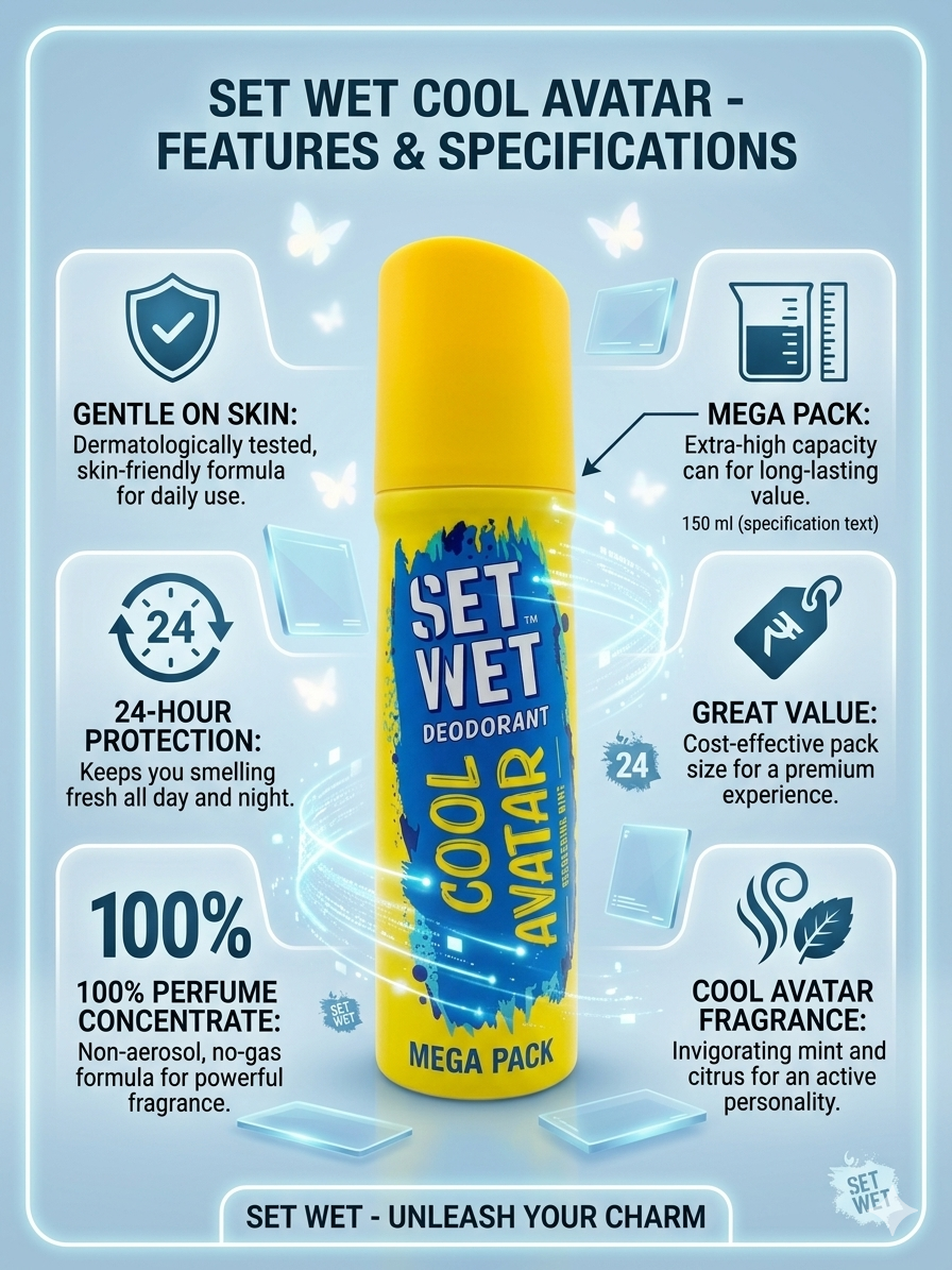 Set Wet Cool Avatar Deodorant for Men, 150ml Mega Pack | 24-Hour Freshness & Odour Protection