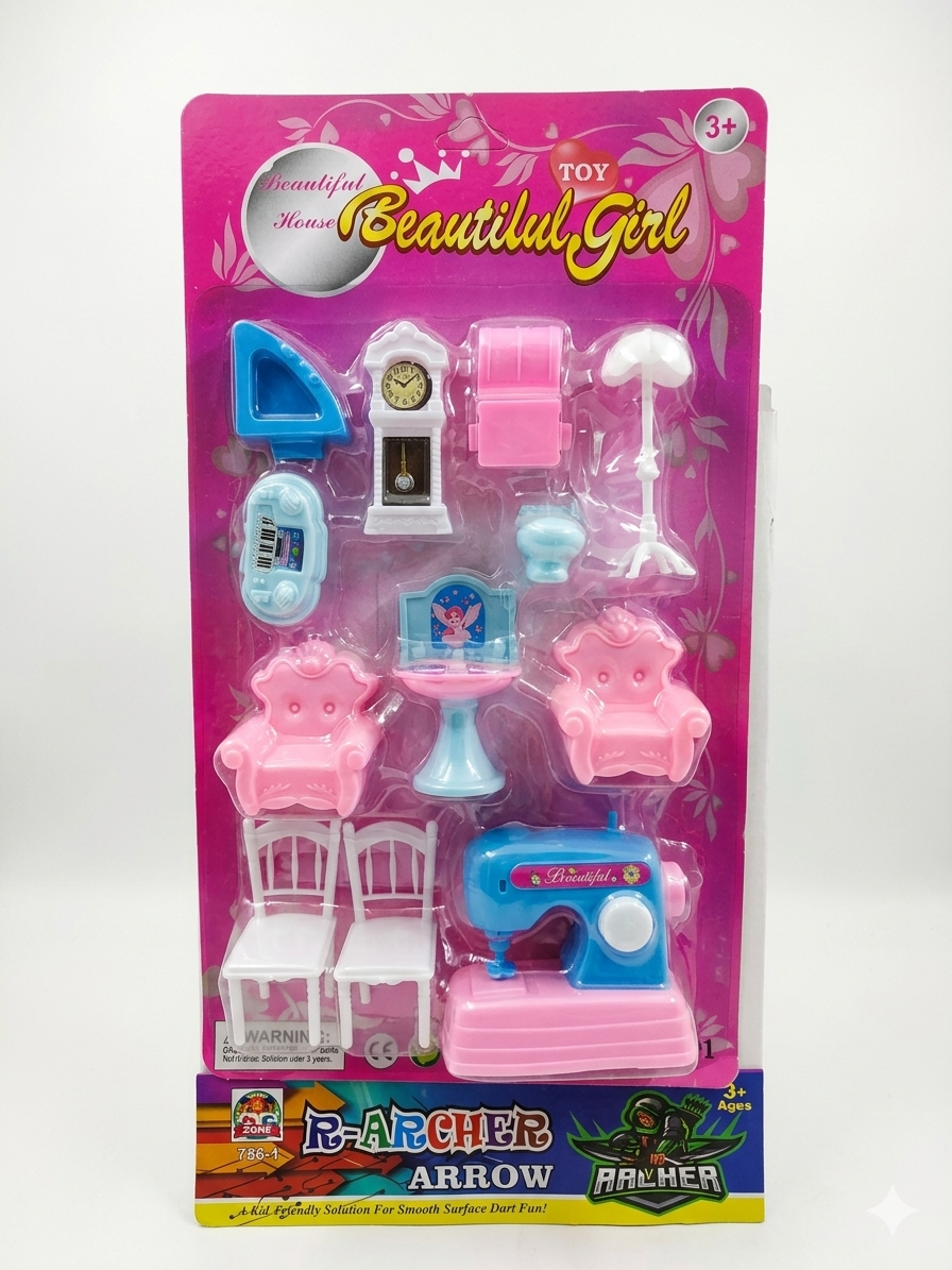 Mini Dollhouse Furniture Set for Kids (3+ Years) – 8 Pieces 1:12 Scale Miniature Furniture, Cute Dollhouse Accessories Set for Girls