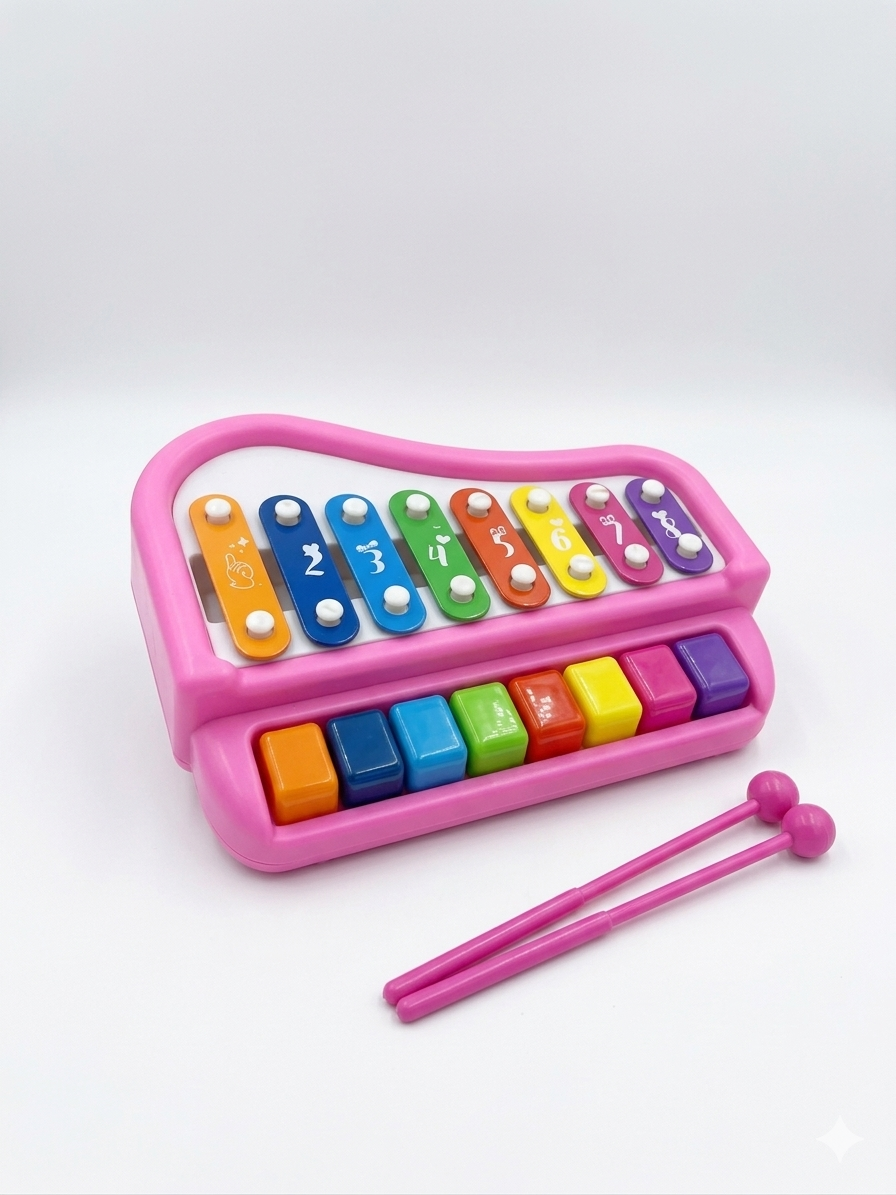 2-in-1 Kids Xylophone Piano Toy | Musical Keyboard with 8 Notes & Rainbow Bars | Educational Music Toy with Mallets for Toddlers (3+ Years)