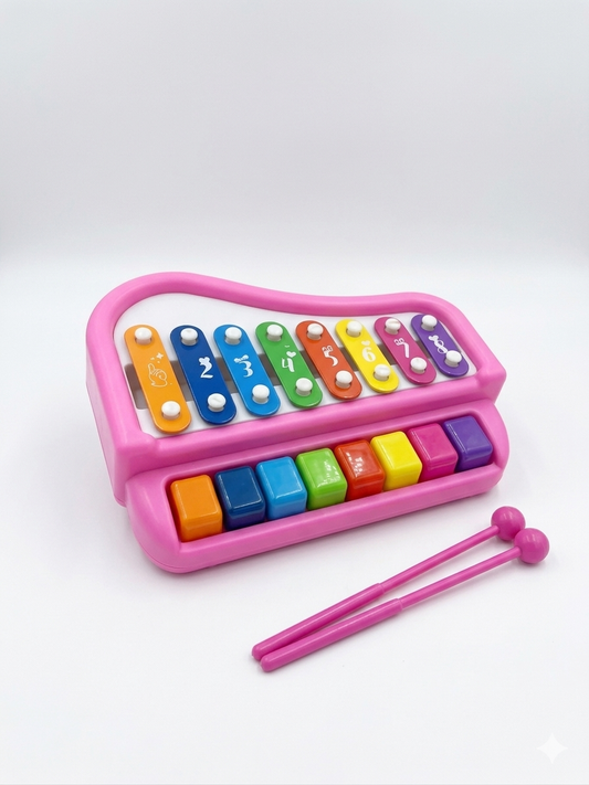 2-in-1 Kids Xylophone Piano Toy | Musical Keyboard with 8 Notes & Rainbow Bars | Educational Music Toy with Mallets for Toddlers (3+ Years)