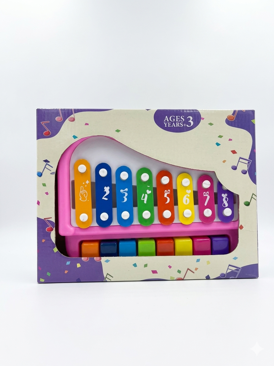 2-in-1 Kids Xylophone Piano Toy | Musical Keyboard with 8 Notes & Rainbow Bars | Educational Music Toy with Mallets for Toddlers (3+ Years)