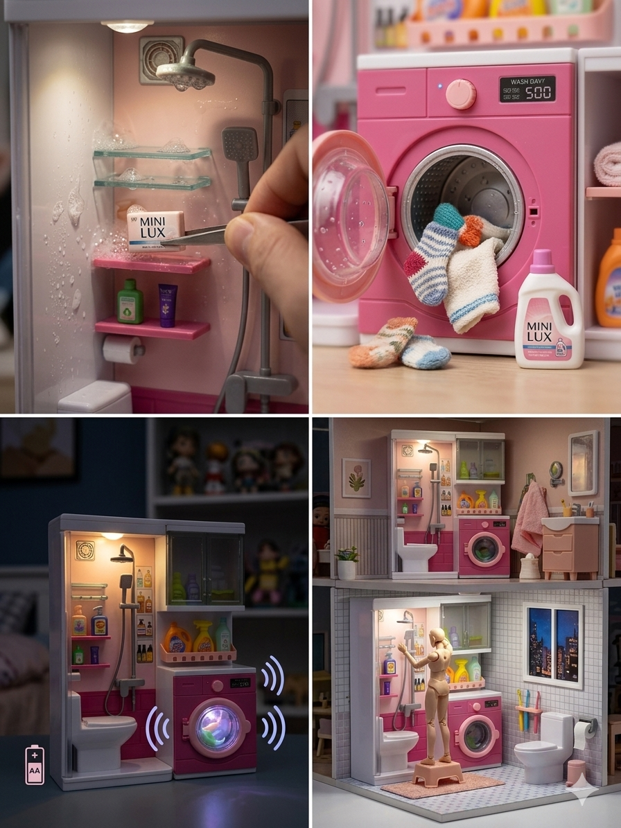 Kids Bathroom Play Set with Shower, Toilet & Washing Machine | Pretend Play Bathroom Toy Set with Light & Sound