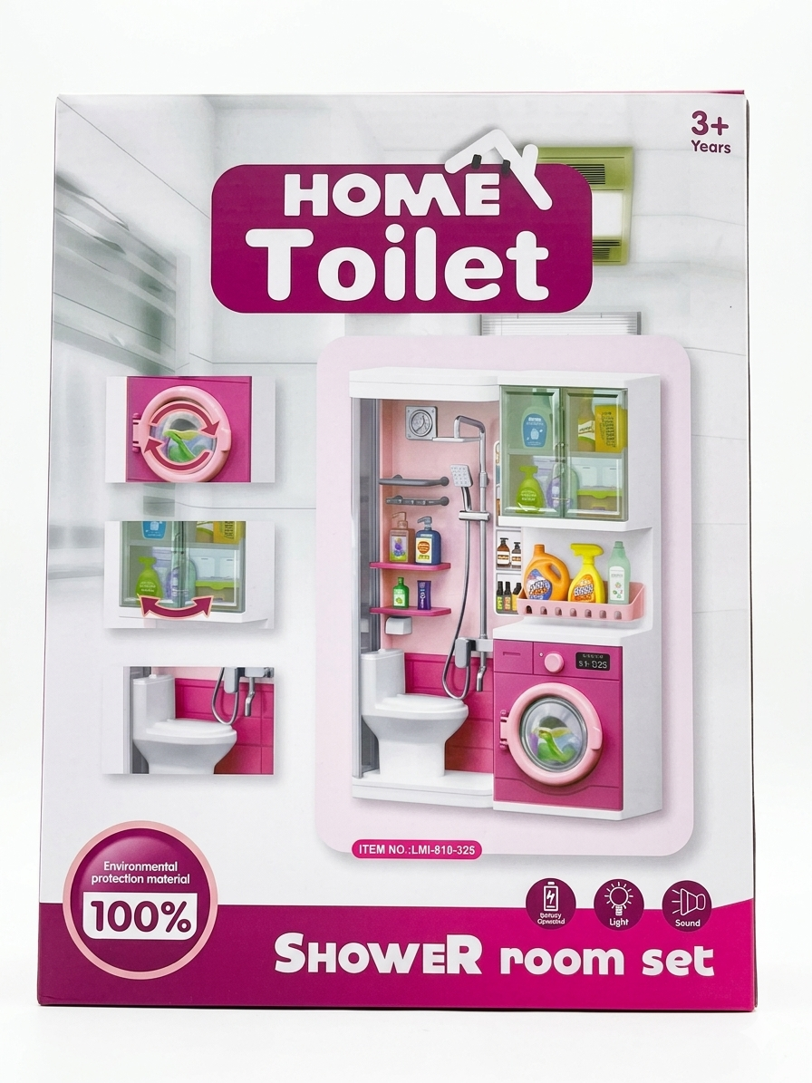 Kids Bathroom Play Set with Shower, Toilet & Washing Machine | Pretend Play Bathroom Toy Set with Light & Sound