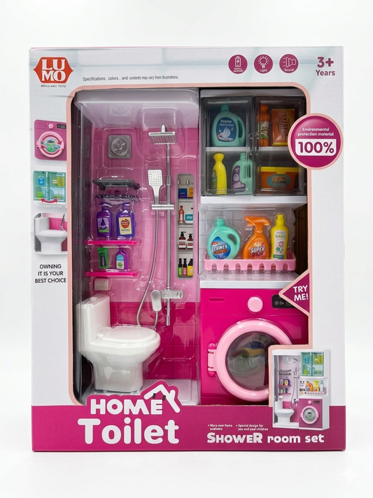 Kids Bathroom Play Set with Shower, Toilet & Washing Machine | Pretend Play Bathroom Toy Set with Light & Sound
