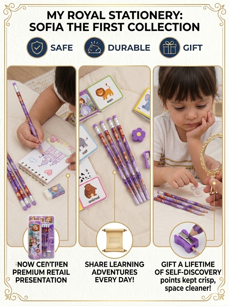 Sofia The First Stationery Set for Kids | Pencil Box with Pencils, Erasers & Sharpener