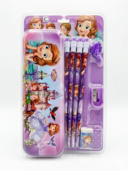 Sofia The First Stationery Set for Kids | Pencil Box with Pencils, Erasers & Sharpener