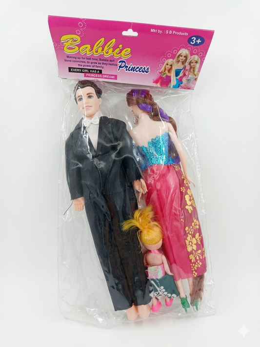 Alia Series Barbie Princess Family Doll Set with Accessories | 3 Dolls (Mom, Dad, Baby) Role Play Toy for Kids 3+ Years
