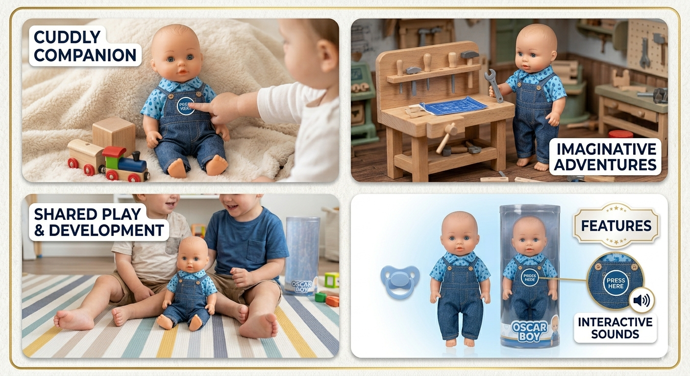 Oscar Boy Interactive Play Doll with Sound Effects & Removable Pacifier | Talking Baby Doll Toy for Kids 3+ Years