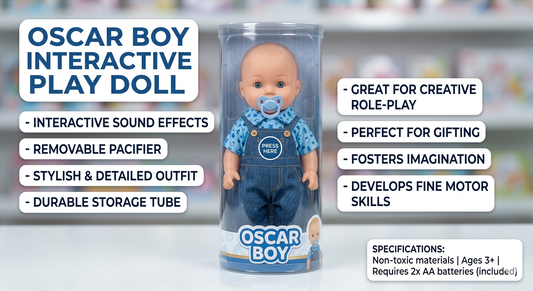Oscar Boy Interactive Play Doll with Sound Effects & Removable Pacifier | Talking Baby Doll Toy for Kids 3+ Years