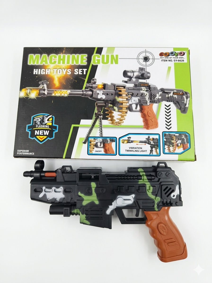 BIGFUN BF-406A1 Toy Machine Gun for Kids | M16/M4 Style Electric Toy Gun with Scope, Tripod & Ammo Belt | Lights, Sound & Vibration Effects | Battery Operated Non-Firing Gun (3+ Years)