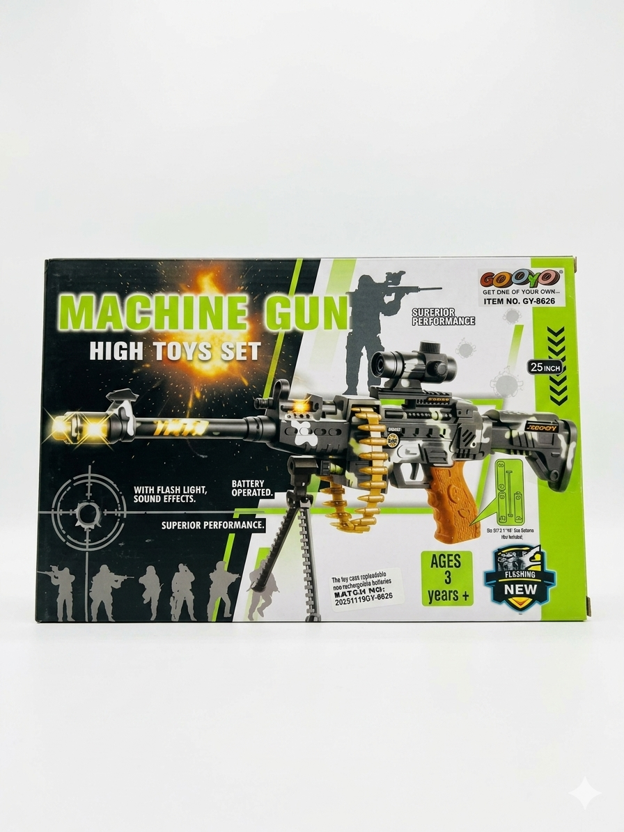 BIGFUN BF-406A1 Toy Machine Gun for Kids | M16/M4 Style Electric Toy Gun with Scope, Tripod & Ammo Belt | Lights, Sound & Vibration Effects | Battery Operated Non-Firing Gun (3+ Years)