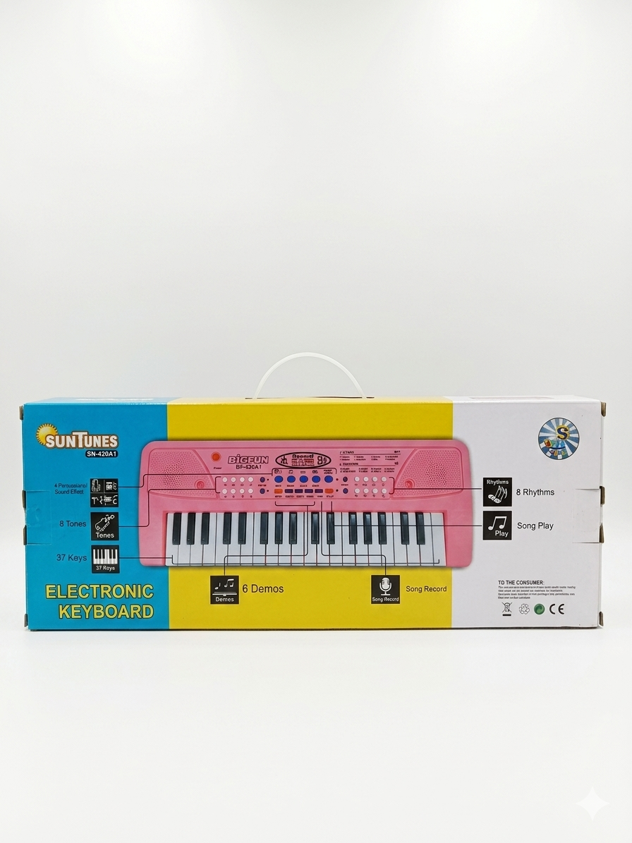 BIGFUN BF-406A1 Electronic Keyboard for Kids | 29 Keys Piano with Microphone & Recording | Stereo Speakers, 6 Rhythms & 6 Tones | Battery Operated Musical Toy (3+ Years)