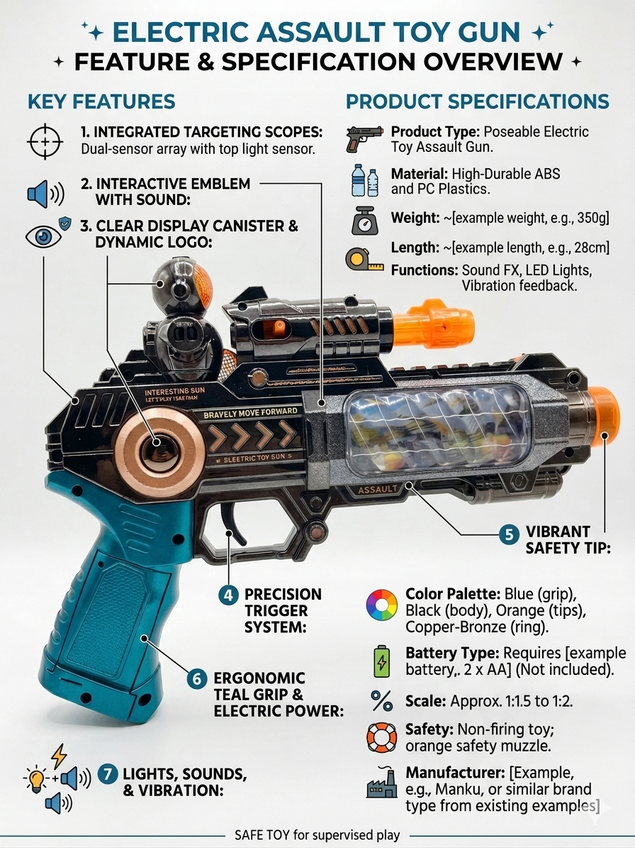 Electric Toy Gun for Kids with Lights & Sound | Battery Operated Toy Blaster | LED Effects, Vibration Feedback, Target Scope | Safe Non-Firing Play Gun with Ergonomic Grip (3+ Years)