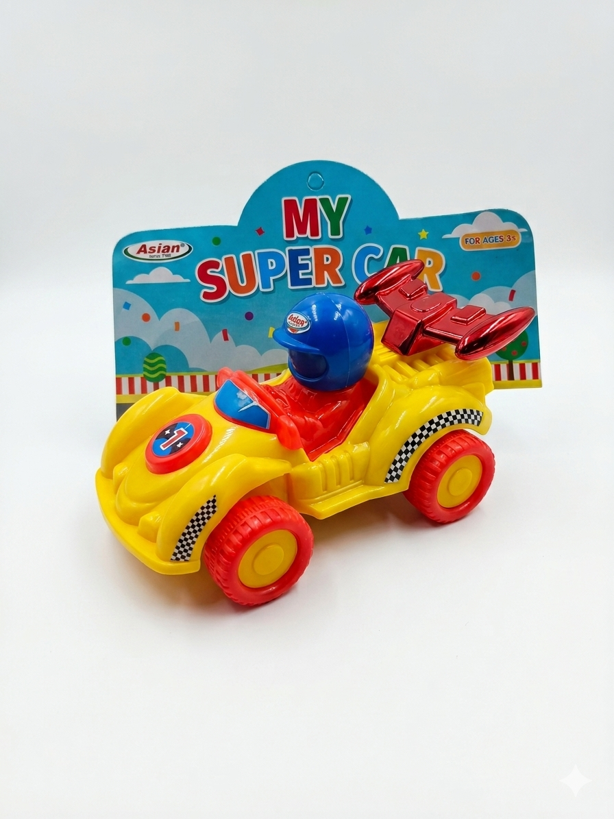 Push & Go Toy Car for Kids 3+ Years, Friction Powered Racing Car with Driver Figure, Bright Color Educational Toy Vehicle for Boys & Girls