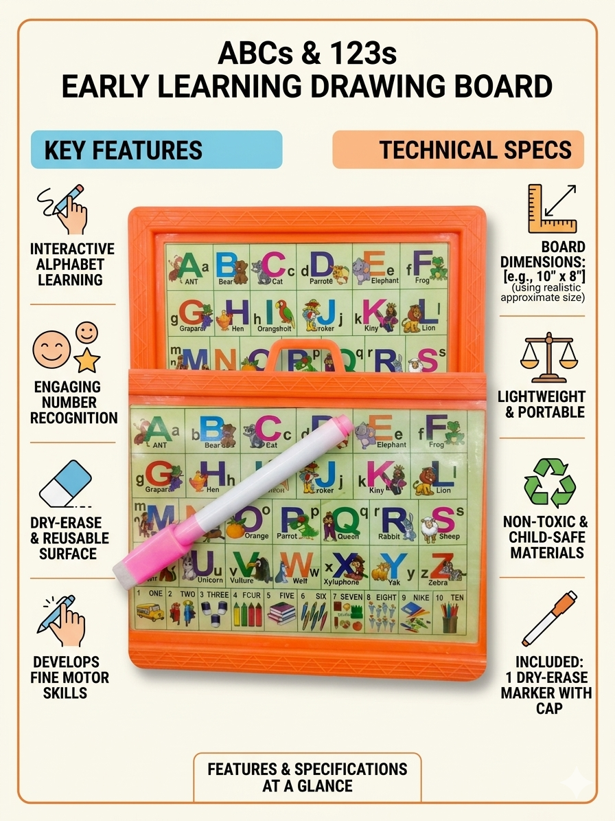 ABC & 123 Learning Board for Kids with Marker, Reusable Writing Drawing Pad, Alphabet & Number Practice Board, Educational Toy for Toddlers Preschool Boys & Girls