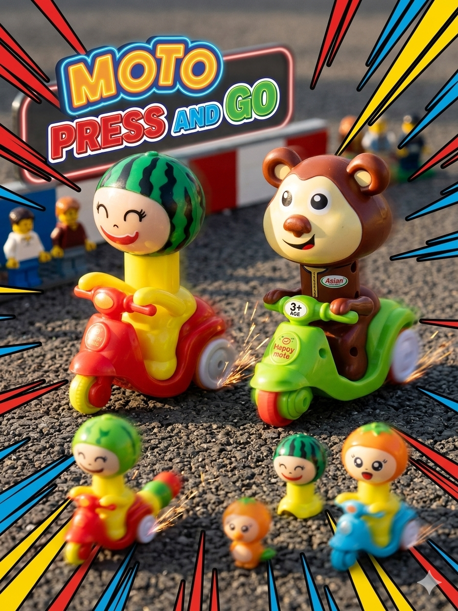 Press & Go Toy Cars for Kids 3+ Years, Push and Go Friction Powered Bike Toys with Cute Characters, No Battery Vehicle Set for Toddlers Boys & Girls