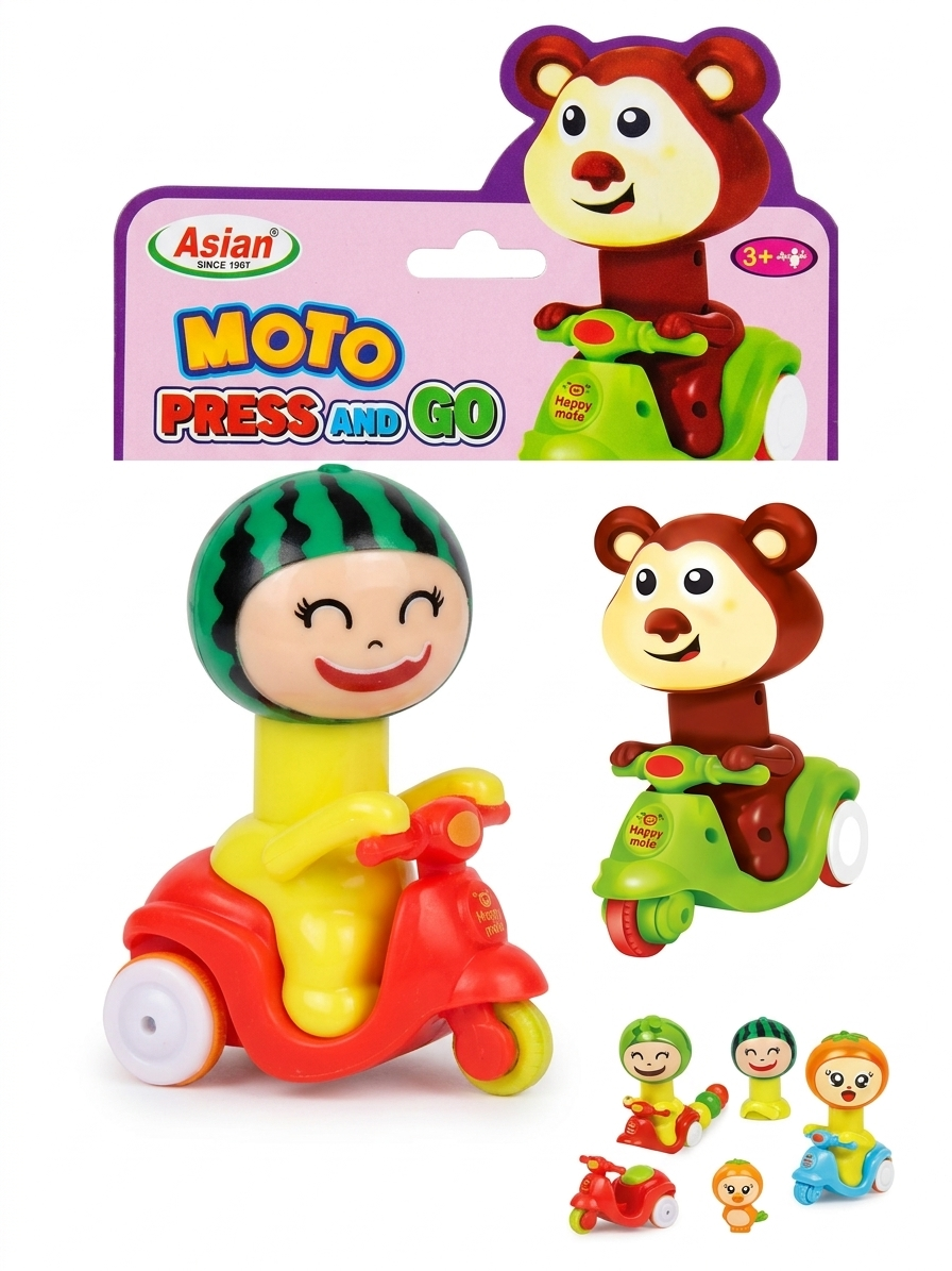 Press & Go Toy Cars for Kids 3+ Years, Push and Go Friction Powered Bike Toys with Cute Characters, No Battery Vehicle Set for Toddlers Boys & Girls