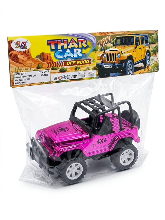 Die Cast Thar Toy Car 4x4 Off Road Jeep Model for Kids, Metal SUV Toy with Suspension & Realistic Interior, Pull Back / Push Toy Vehicle (Pink & Gold)