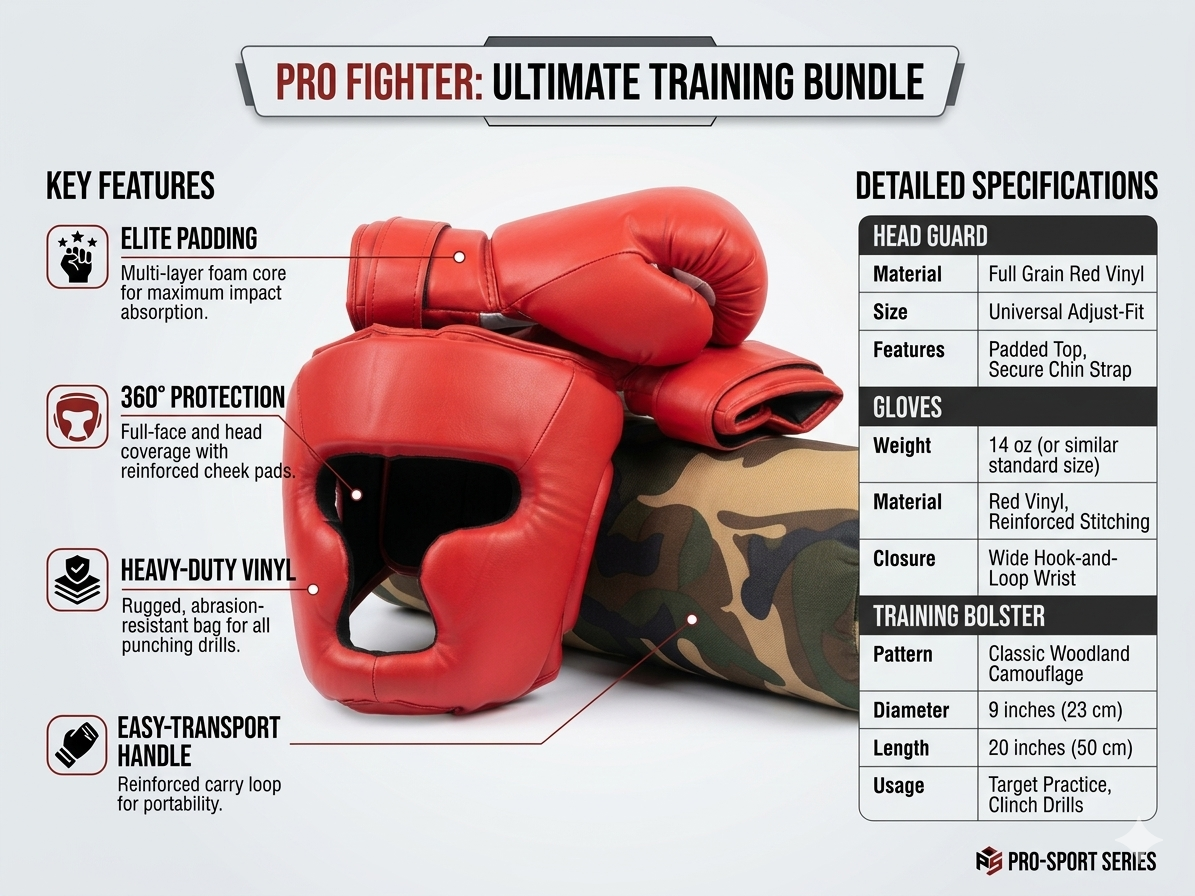 Boxing Training Kit for Adults & Teens – Gloves, Head Guard & Punching Bolster Set, Heavy Duty MMA Training Gear with 360° Protection & Impact Padding