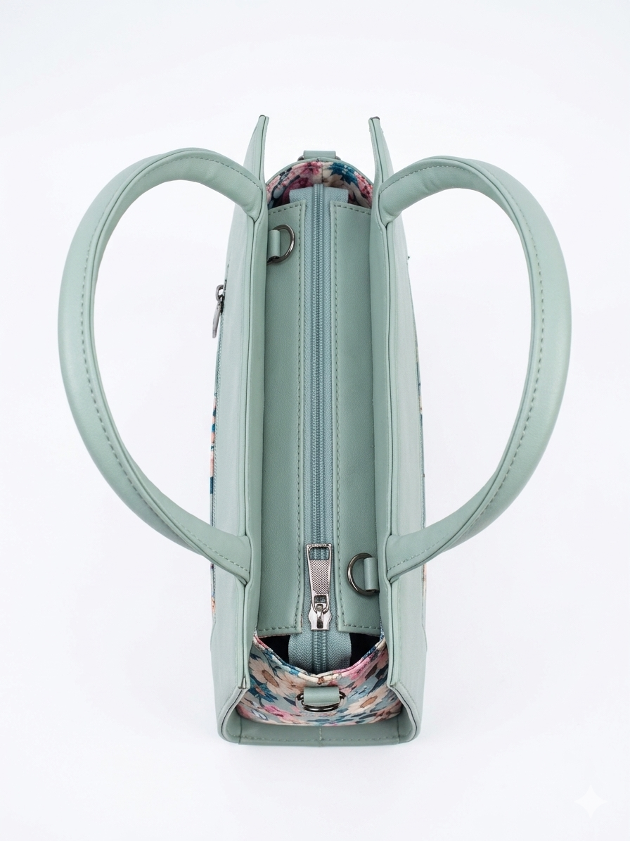 Mint Green Satchel Handbag for Women | Eco-Leather Structured Tote with Crossbody Strap
