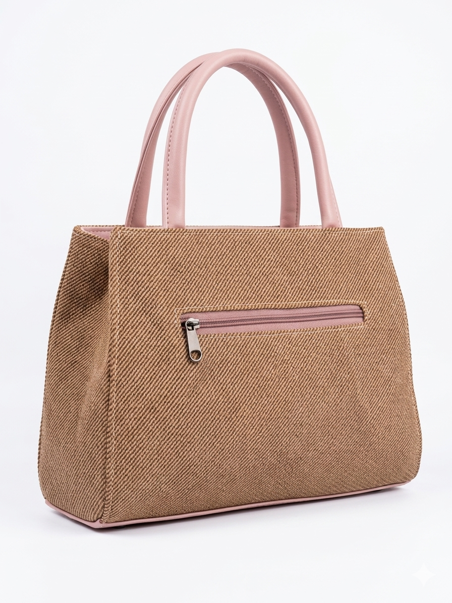 Premium Pink Leather Handbag for Women | Stylish Woven Tote Bag with Gold Finish Hardware