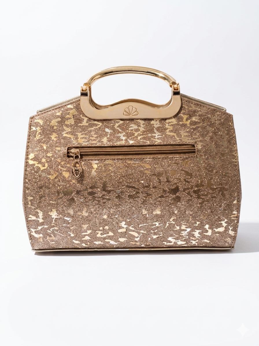 Éclat Golden Evening Clutch for Women | Metallic Textured Party Handbag with Gold Hardware, Magnetic Closure & Top Handle | Elegant Wedding, Party & Occasion Purse