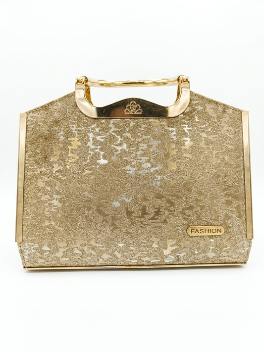 Éclat Golden Evening Clutch for Women | Metallic Textured Party Handbag with Gold Hardware, Magnetic Closure & Top Handle | Elegant Wedding, Party & Occasion Purse