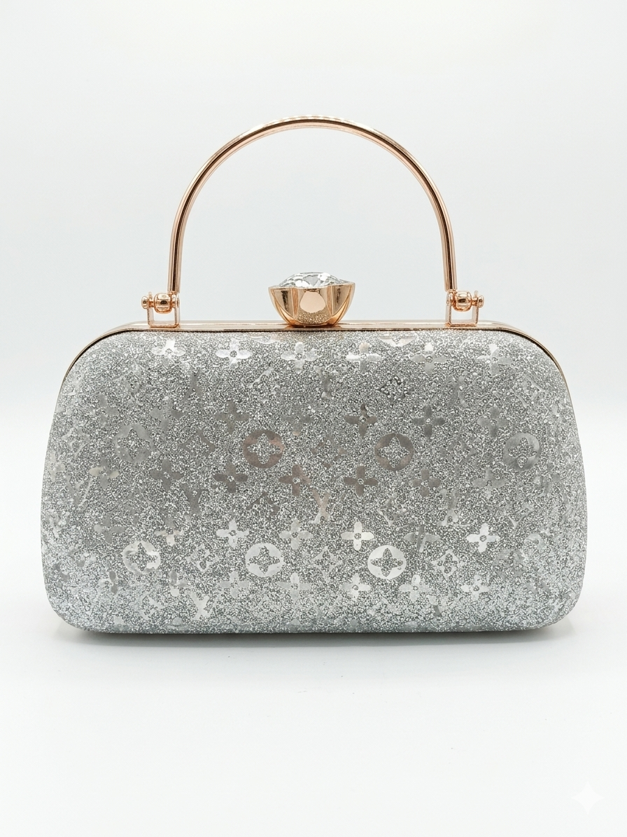 Luxury Glitter Clutch for Women | Gold-Tone Frame Evening Bag with Crystal Clasp & Chain Strap | Elegant Party, Wedding & Bridal Handbag