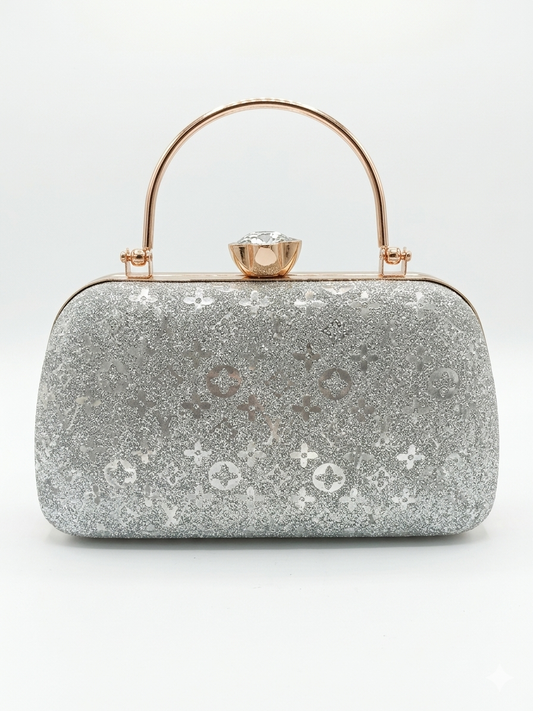 Luxury Glitter Clutch for Women | Gold-Tone Frame Evening Bag with Crystal Clasp & Chain Strap | Elegant Party, Wedding & Bridal Handbag