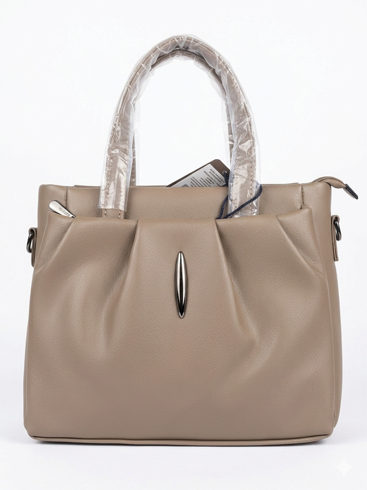 BAGITTO Women's Structured Satchel Tote Bag, Premium Faux Leather Handbag with Adjustable Strap, Taupe Beige